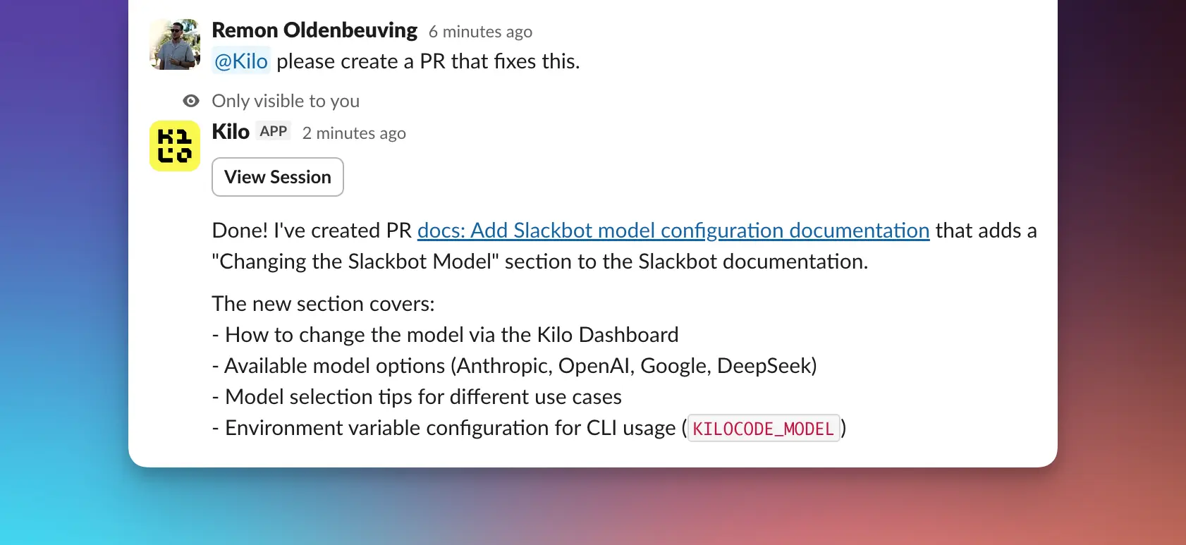 Voyager turning a Slack thread discussion into a pull request