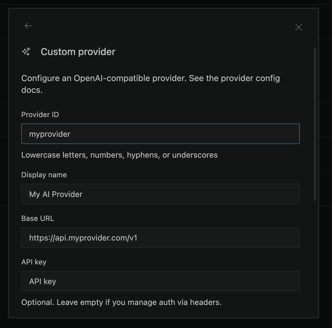 Custom provider configuration dialog