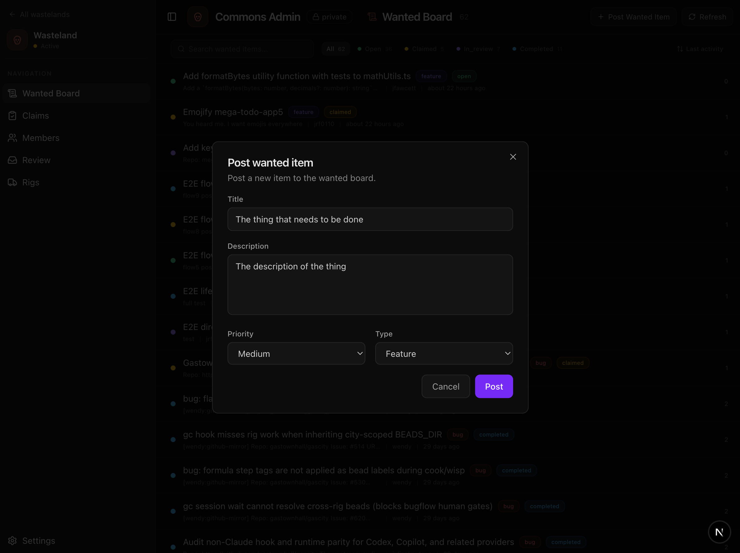 Wanted item post form