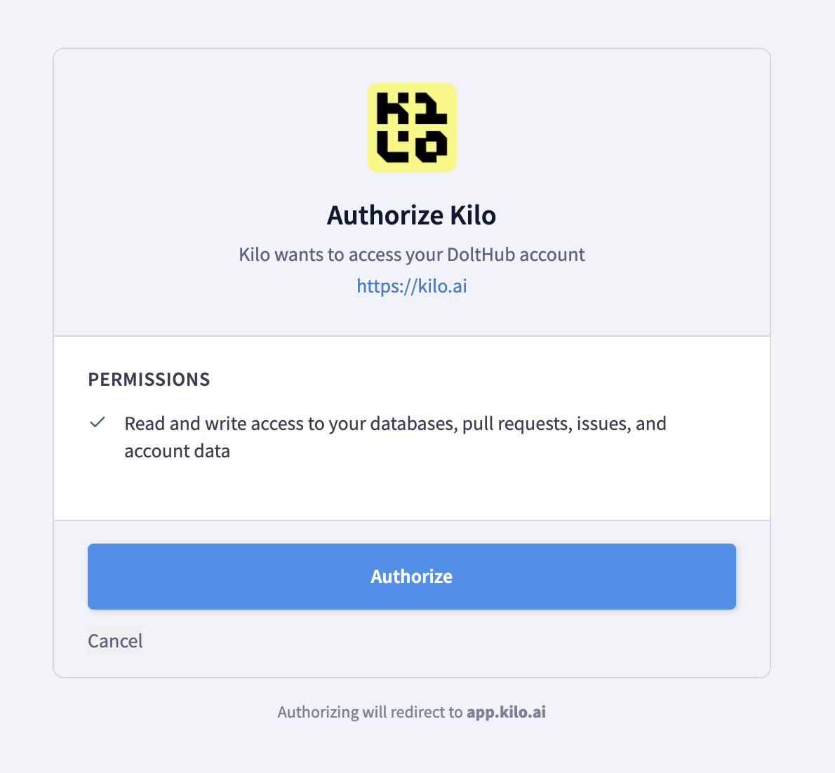 DoltHub OAuth authorization screen for Voyager