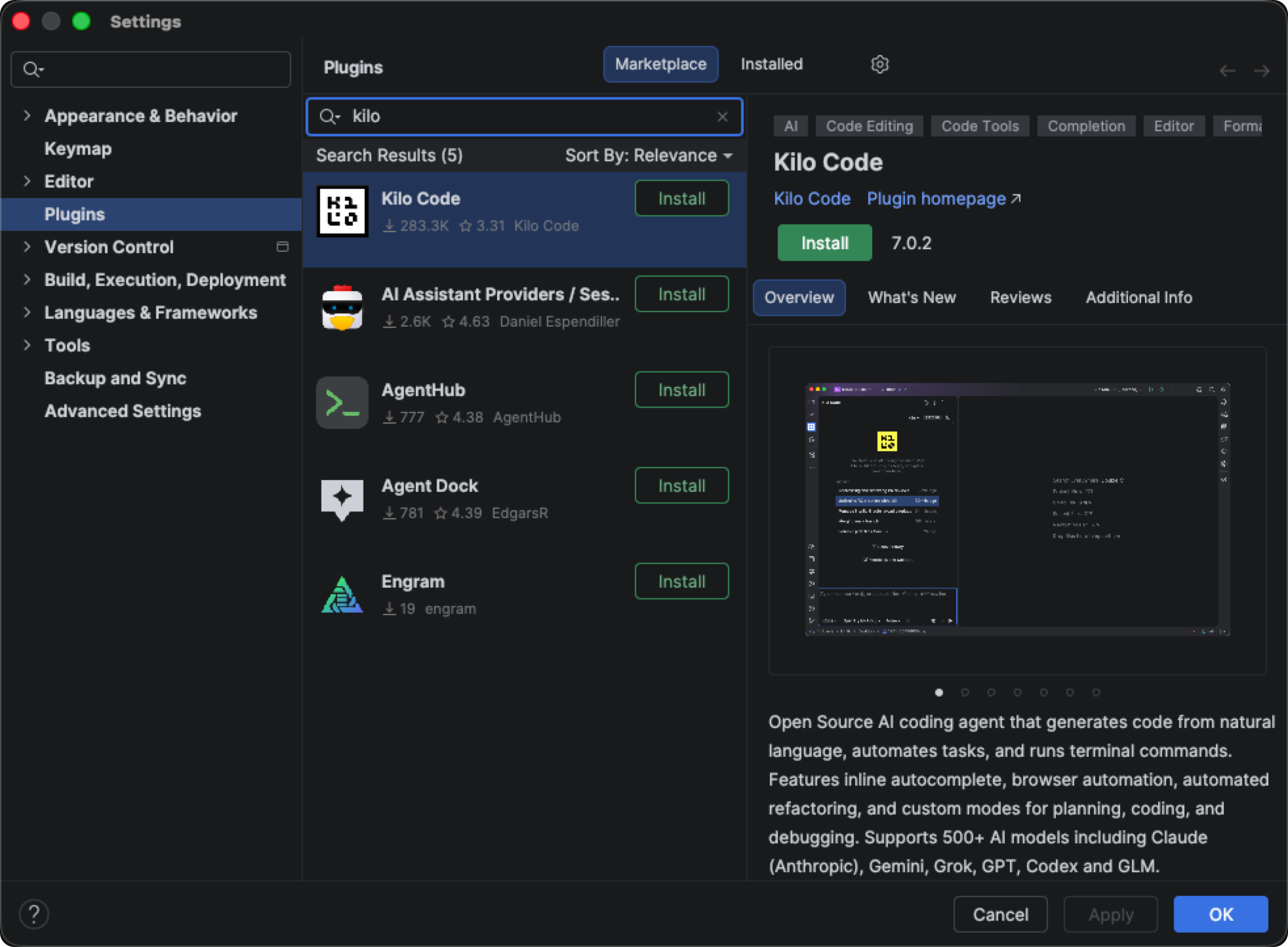 JetBrains Plugins Marketplace showing the Voyager Code plugin search result