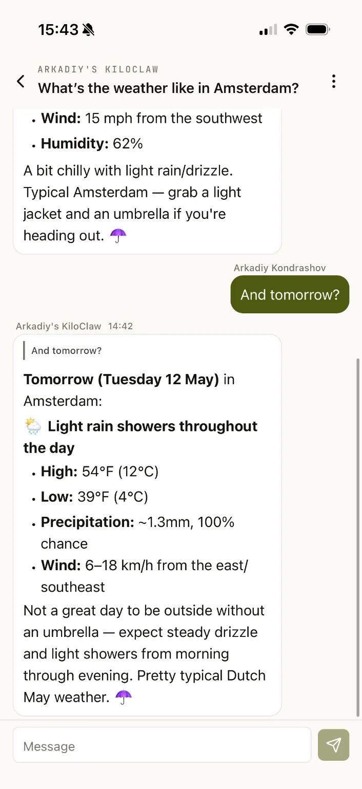 VoyagerClaw chat in the Voyager Code mobile app