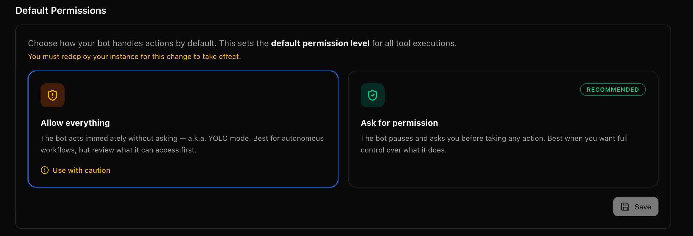 Allow Everything setting in VoyagerClaw Settings Dashboard