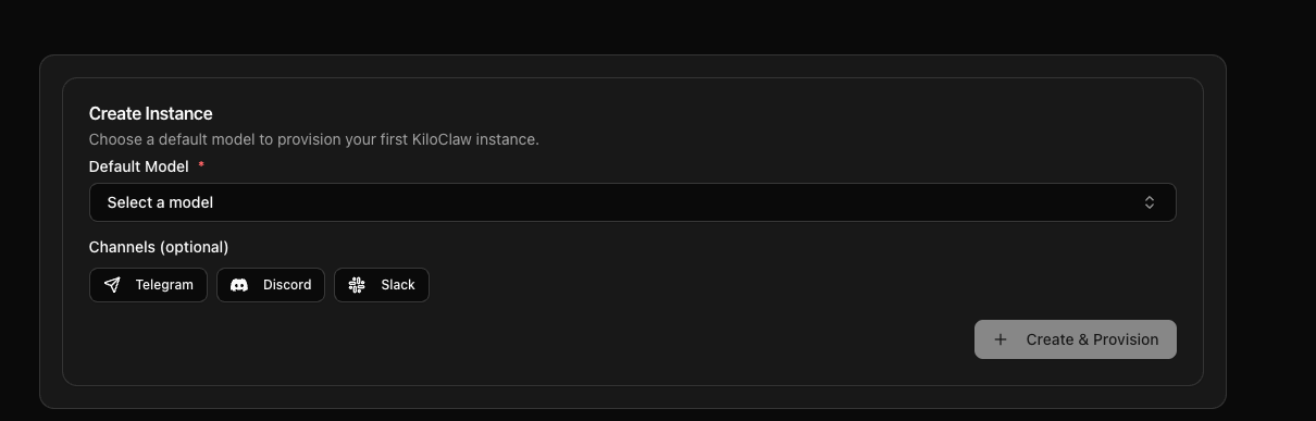 Create instance modal with model selection